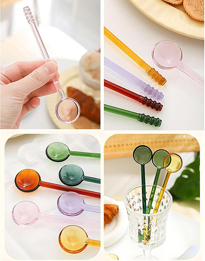 Demitasse Espresso Spoons 5.6 Inch Glass Small Spoons for Tea Stirring Rod Mixing Candy Color Teaspoons Salt Sugar Spice Ice Cream Yogurt Jam Dessert Scoop (Pink)
