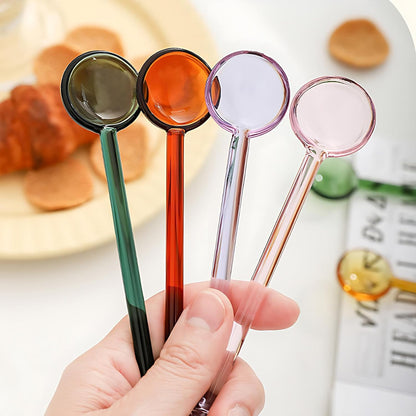 Demitasse Espresso Spoons 5.6 Inch Glass Small Spoons for Tea Stirring Rod Mixing Candy Color Teaspoons Salt Sugar Spice Ice Cream Yogurt Jam Dessert Scoop (Pink)