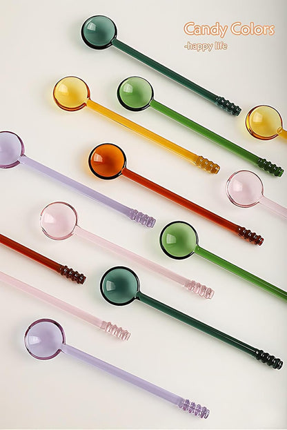 Demitasse Espresso Spoons 5.6 Inch Glass Small Spoons for Tea Stirring Rod Mixing Candy Color Teaspoons Salt Sugar Spice Ice Cream Yogurt Jam Dessert Scoop (Pink)