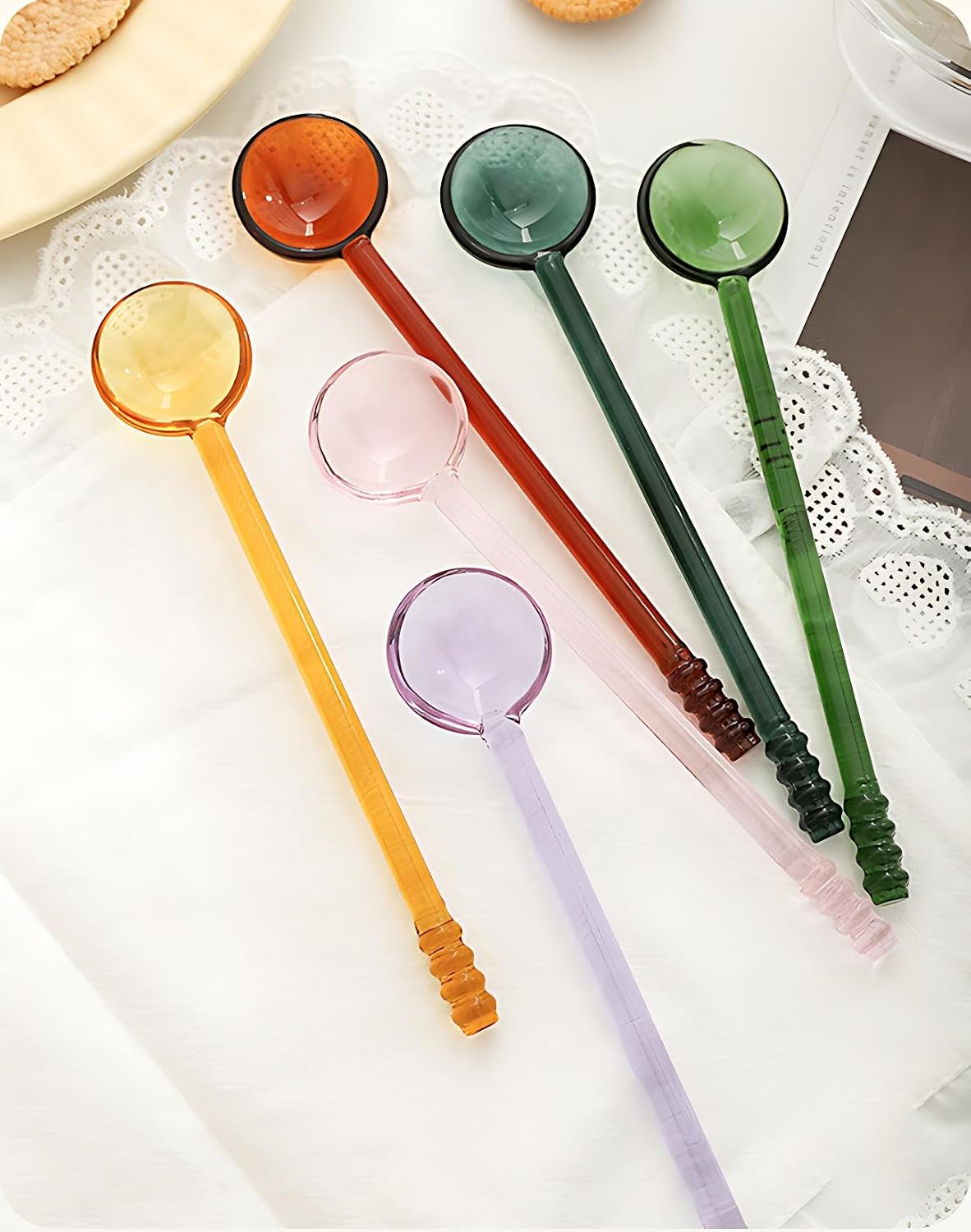Demitasse Espresso Spoons 5.6 Inch Glass Small Spoons for Tea Stirring Rod Mixing Candy Color Teaspoons Salt Sugar Spice Ice Cream Yogurt Jam Dessert Scoop (Pink)