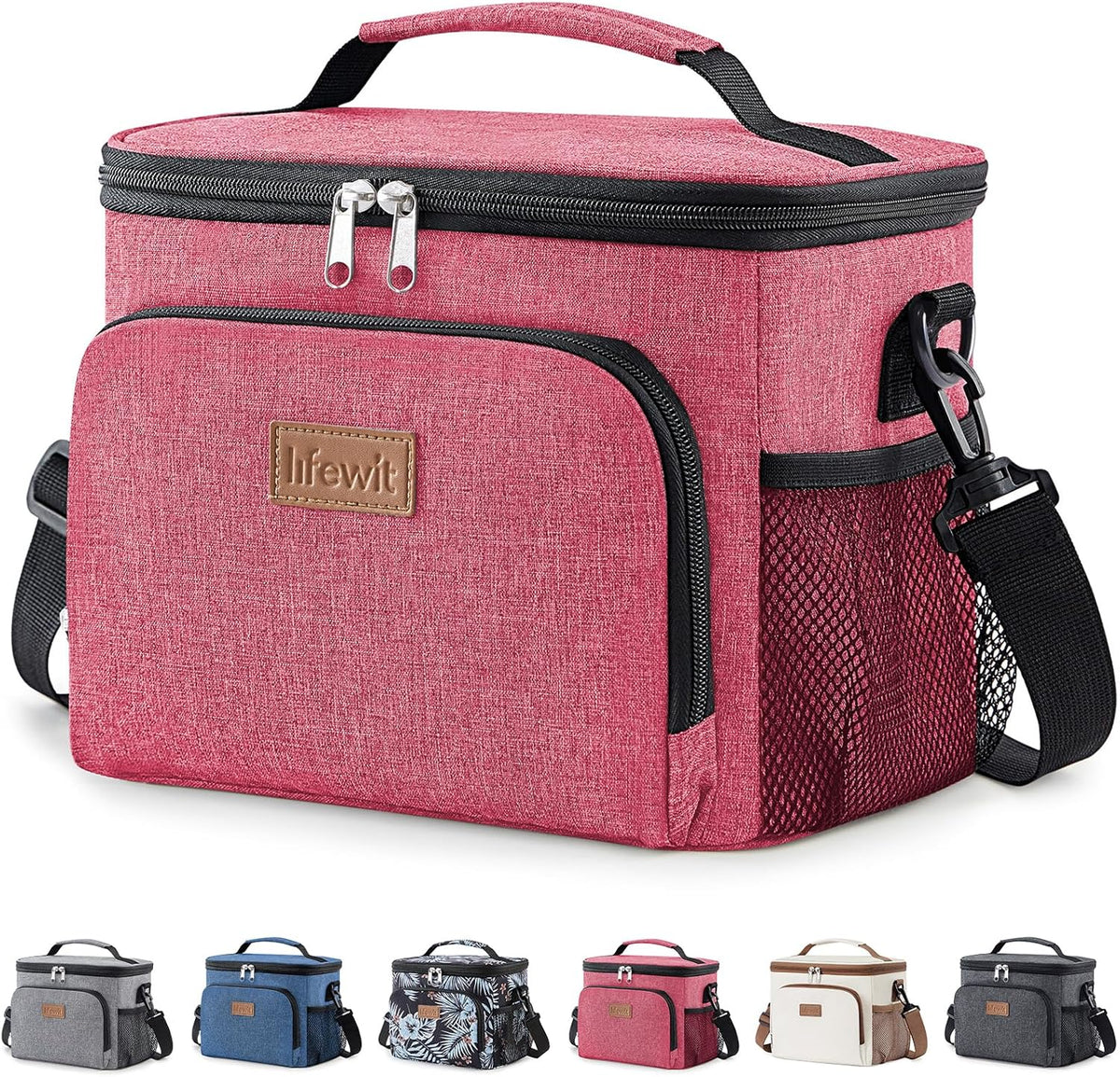 Reusable Insulated Lunch Bag, Portable Cooler Freezable Soft Lunchbox Leakproof with Adjustable Shoulder Strap for Men Women Adult for Work Picnic or Travel, 9L 12 Can, Pink
