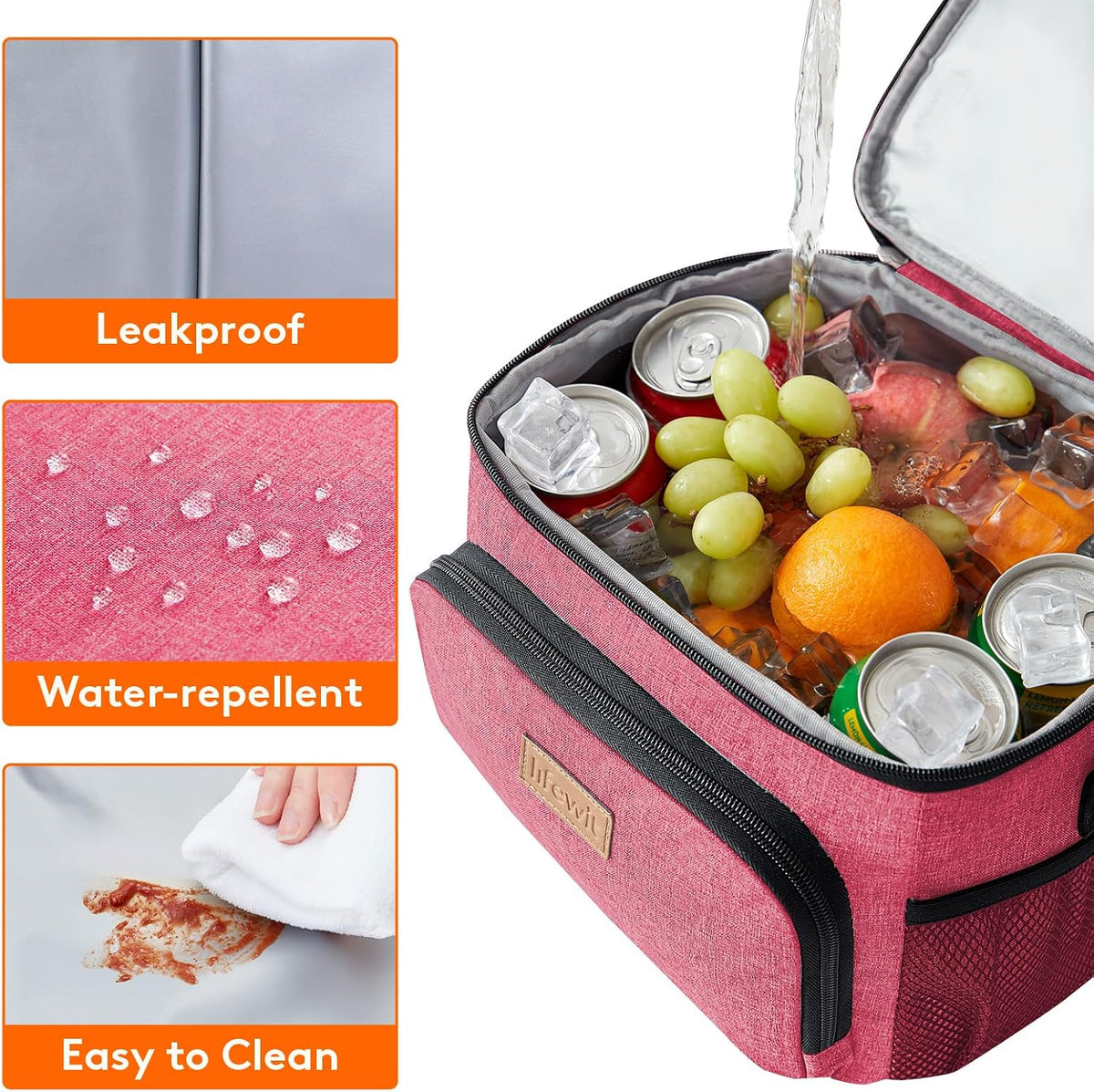Reusable Insulated Lunch Bag, Portable Cooler Freezable Soft Lunchbox Leakproof with Adjustable Shoulder Strap for Men Women Adult for Work Picnic or Travel, 9L 12 Can, Pink