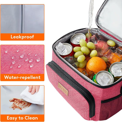 Reusable Insulated Lunch Bag, Portable Cooler Freezable Soft Lunchbox Leakproof with Adjustable Shoulder Strap for Men Women Adult for Work Picnic or Travel, 9L 12 Can, Pink