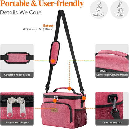 Reusable Insulated Lunch Bag, Portable Cooler Freezable Soft Lunchbox Leakproof with Adjustable Shoulder Strap for Men Women Adult for Work Picnic or Travel, 9L 12 Can, Pink
