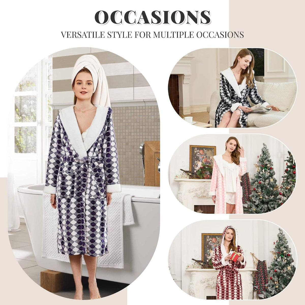 Women’s Plush Hooded Robe, Luxuriously Soft and Warm Fleece Bathrobe for Home Spa and Lounge