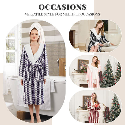 Women’s Plush Hooded Robe, Luxuriously Soft and Warm Fleece Bathrobe for Home Spa and Lounge