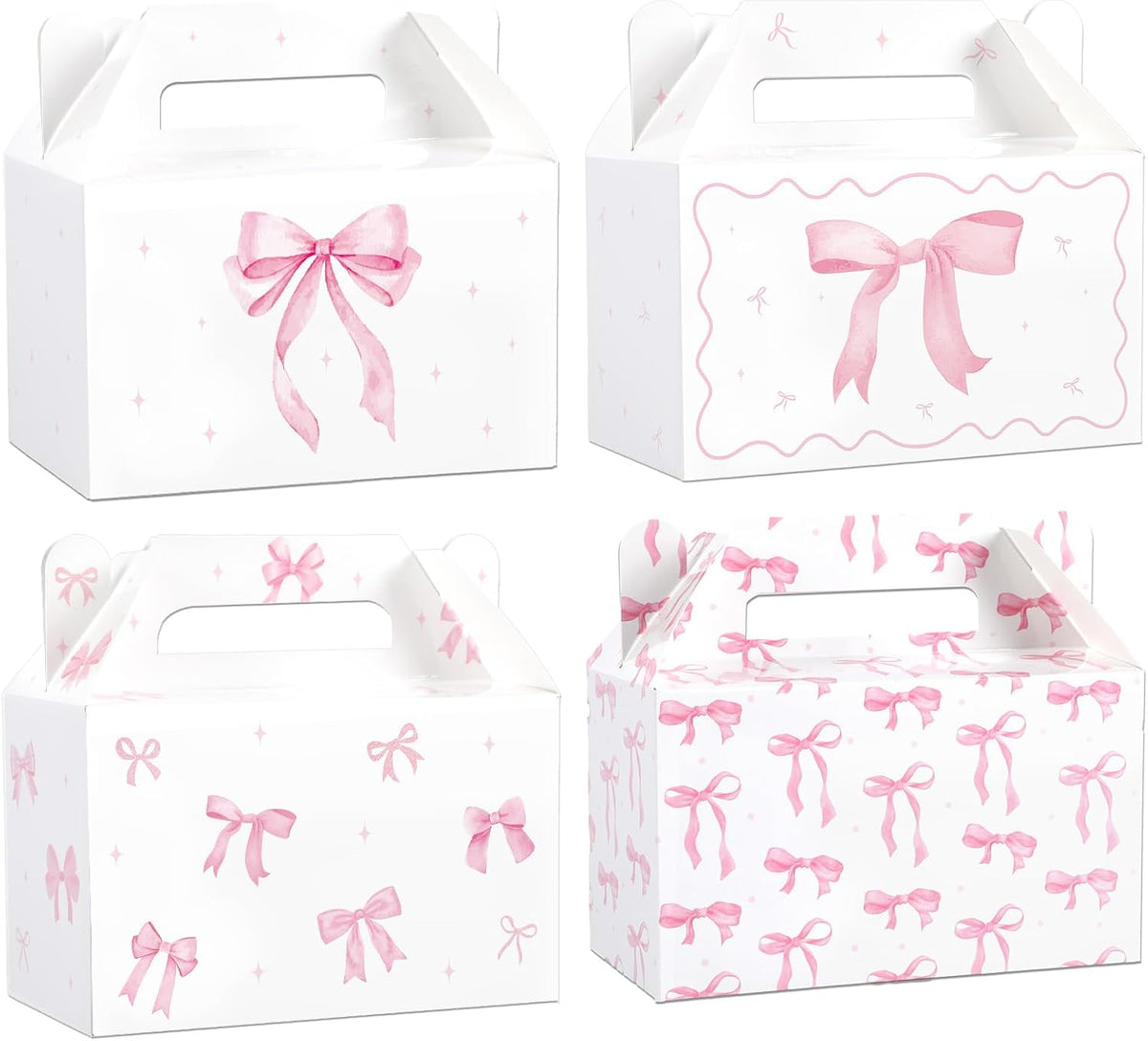 12Pcs Pink Bow Treat Boxes Party Supplies Bow Party Favors Goodie Gift Boxes Bows themed Treat Candy Box for Birthday Bachelorette Engagement Baby Bridal Shower Decorations Supplies