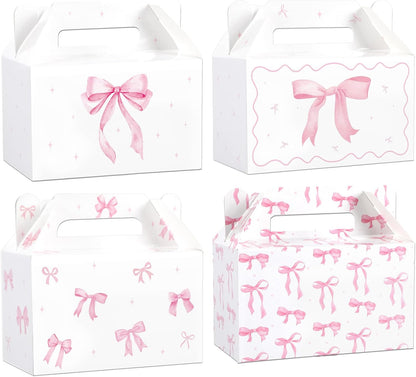 12Pcs Pink Bow Treat Boxes Party Supplies Bow Party Favors Goodie Gift Boxes Bows themed Treat Candy Box for Birthday Bachelorette Engagement Baby Bridal Shower Decorations Supplies