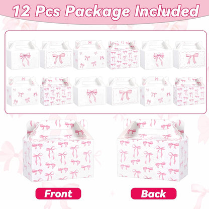 12Pcs Pink Bow Treat Boxes Party Supplies Bow Party Favors Goodie Gift Boxes Bows themed Treat Candy Box for Birthday Bachelorette Engagement Baby Bridal Shower Decorations Supplies