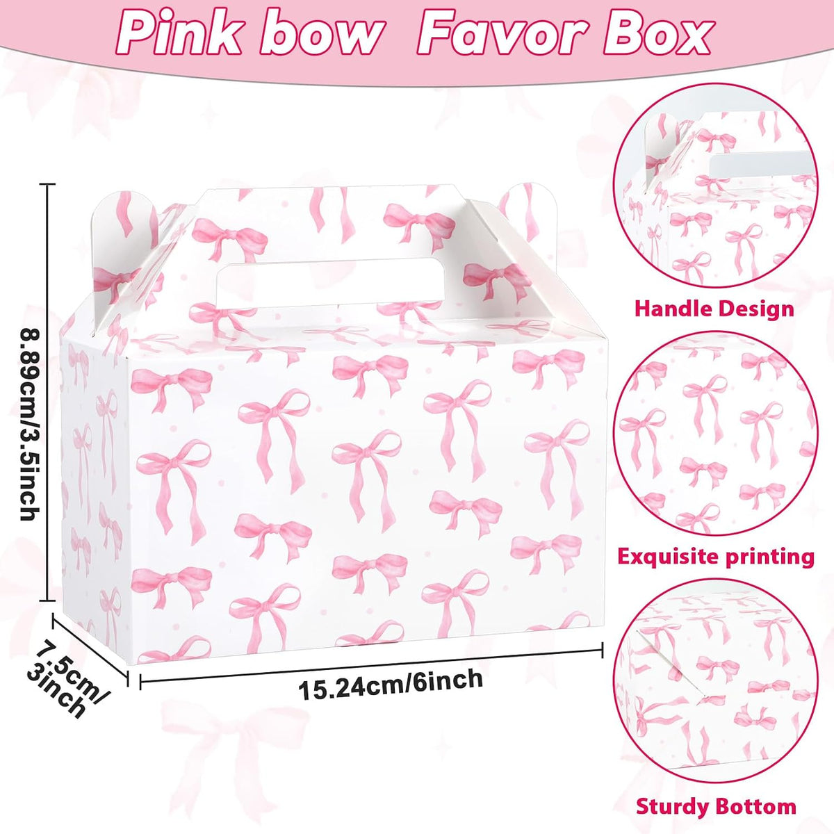 12Pcs Pink Bow Treat Boxes Party Supplies Bow Party Favors Goodie Gift Boxes Bows themed Treat Candy Box for Birthday Bachelorette Engagement Baby Bridal Shower Decorations Supplies