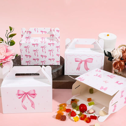 12Pcs Pink Bow Treat Boxes Party Supplies Bow Party Favors Goodie Gift Boxes Bows themed Treat Candy Box for Birthday Bachelorette Engagement Baby Bridal Shower Decorations Supplies