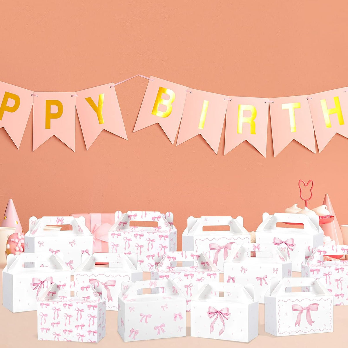 12Pcs Pink Bow Treat Boxes Party Supplies Bow Party Favors Goodie Gift Boxes Bows themed Treat Candy Box for Birthday Bachelorette Engagement Baby Bridal Shower Decorations Supplies