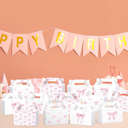12Pcs Pink Bow Treat Boxes Party Supplies Bow Party Favors Goodie Gift Boxes Bows themed Treat Candy Box for Birthday Bachelorette Engagement Baby Bridal Shower Decorations Supplies