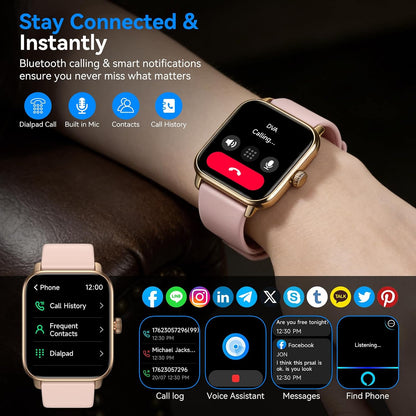 Smart Watches for Men Women with Alexa Built-in, Bluetooth Call, 1.85" HD Touchscreen, 120+ Sport Modes, IP68 Waterproof, 7-Day Battery, 24/7 Heart Rate & Sleep Monitor for Android iPhone (Pink)