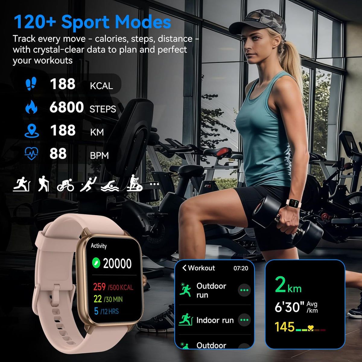 Smart Watches for Men Women with Alexa Built-in, Bluetooth Call, 1.85" HD Touchscreen, 120+ Sport Modes, IP68 Waterproof, 7-Day Battery, 24/7 Heart Rate & Sleep Monitor for Android iPhone (Pink)