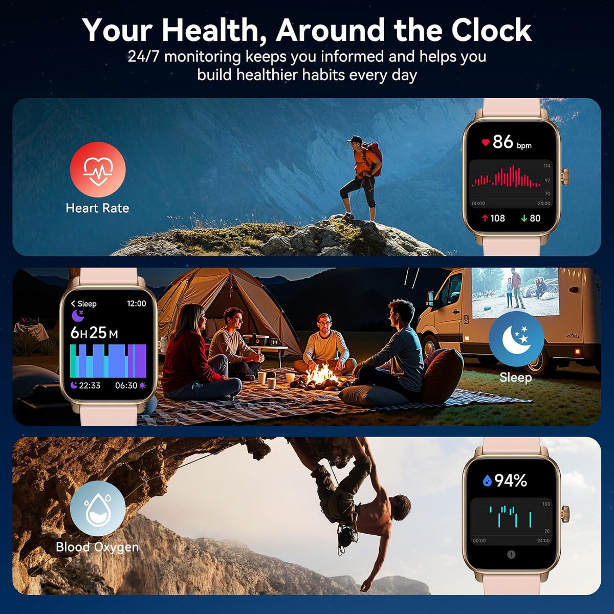 Smart Watches for Men Women with Alexa Built-in, Bluetooth Call, 1.85" HD Touchscreen, 120+ Sport Modes, IP68 Waterproof, 7-Day Battery, 24/7 Heart Rate & Sleep Monitor for Android iPhone (Pink)