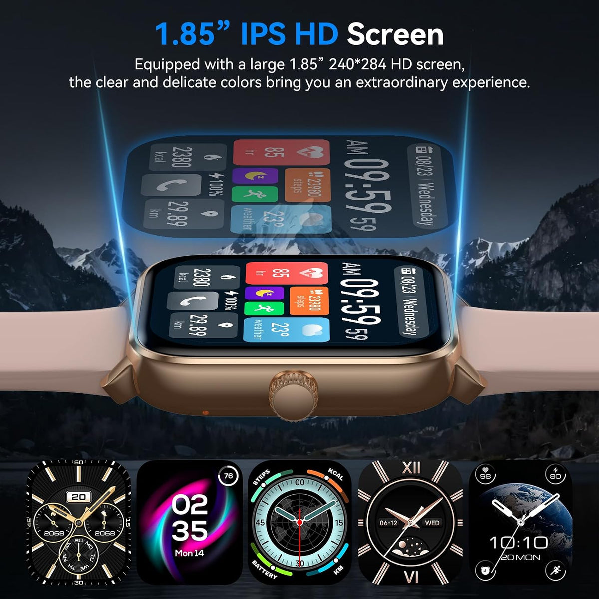 Smart Watches for Men Women with Alexa Built-in, Bluetooth Call, 1.85" HD Touchscreen, 120+ Sport Modes, IP68 Waterproof, 7-Day Battery, 24/7 Heart Rate & Sleep Monitor for Android iPhone (Pink)