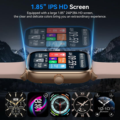 Smart Watches for Men Women with Alexa Built-in, Bluetooth Call, 1.85" HD Touchscreen, 120+ Sport Modes, IP68 Waterproof, 7-Day Battery, 24/7 Heart Rate & Sleep Monitor for Android iPhone (Pink)