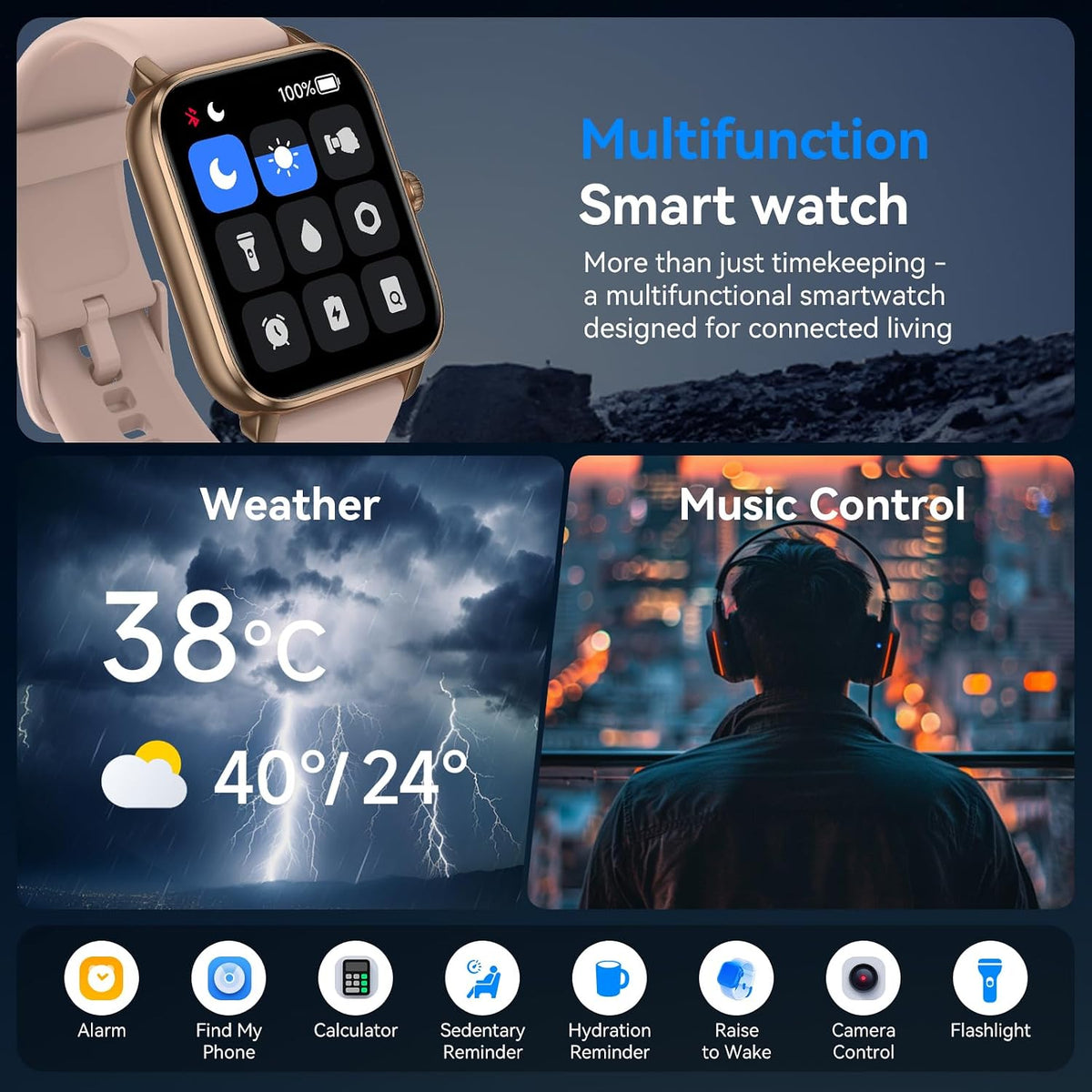 Smart Watches for Men Women with Alexa Built-in, Bluetooth Call, 1.85" HD Touchscreen, 120+ Sport Modes, IP68 Waterproof, 7-Day Battery, 24/7 Heart Rate & Sleep Monitor for Android iPhone (Pink)