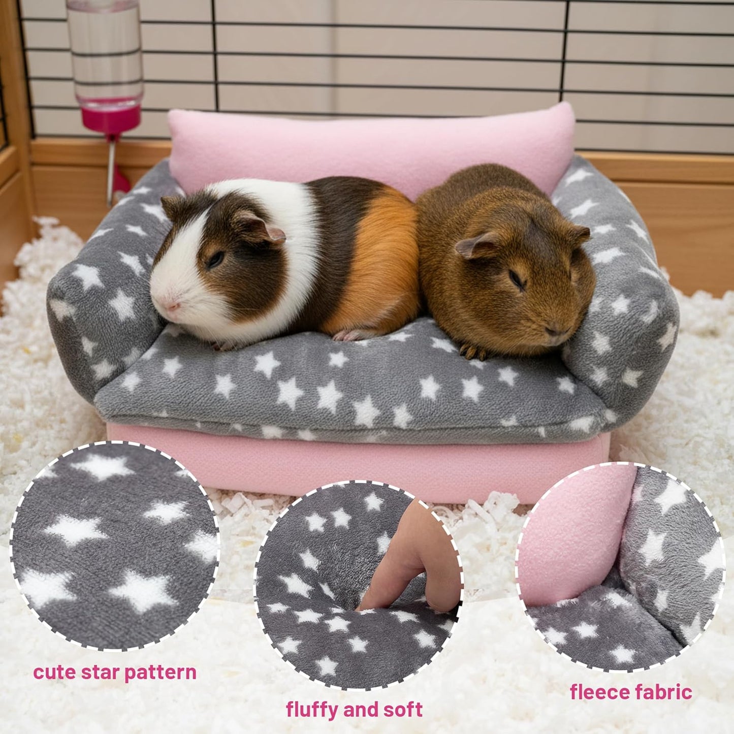 Guinea Pig Sofa Bed, Soft Cute Star Small Animal Sleeping Bed Also for Rabbit, Bunny, Chinchilla, Hedgehog,Hamster, Washable Fleece Guinea Pig Cage Bedding