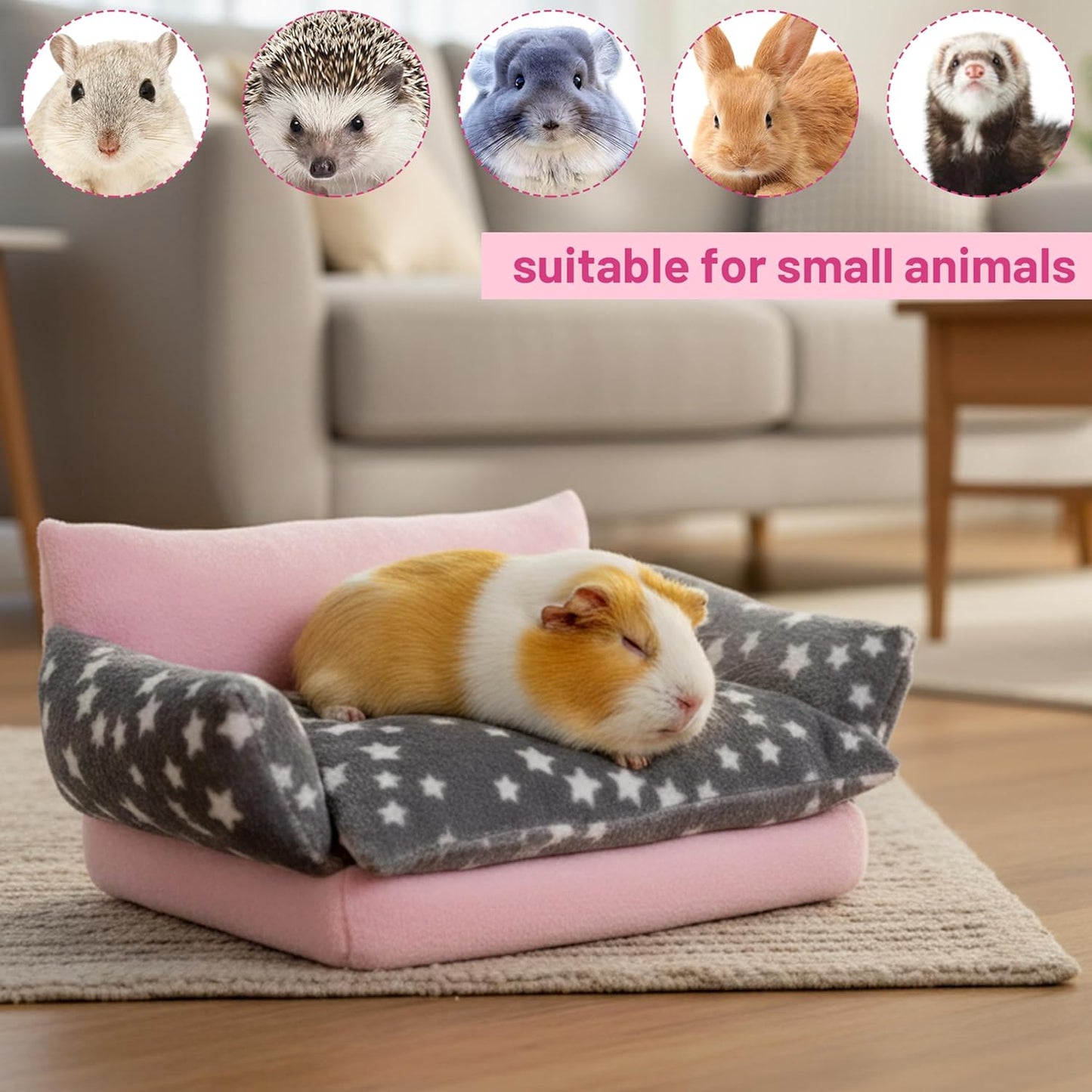 Guinea Pig Sofa Bed, Soft Cute Star Small Animal Sleeping Bed Also for Rabbit, Bunny, Chinchilla, Hedgehog,Hamster, Washable Fleece Guinea Pig Cage Bedding