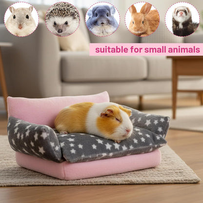 Guinea Pig Sofa Bed, Soft Cute Star Small Animal Sleeping Bed Also for Rabbit, Bunny, Chinchilla, Hedgehog,Hamster, Washable Fleece Guinea Pig Cage Bedding