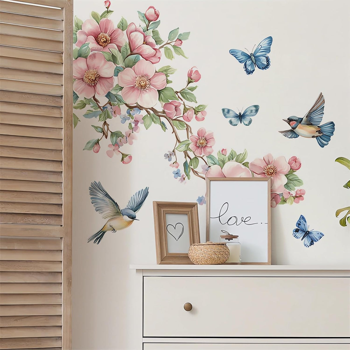 Peach Blossom Branch Birds Butterfly Wall Stickers Wall Art Decals