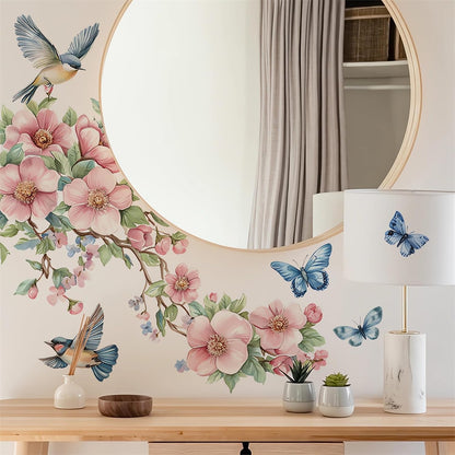 Peach Blossom Branch Birds Butterfly Wall Stickers Wall Art Decals
