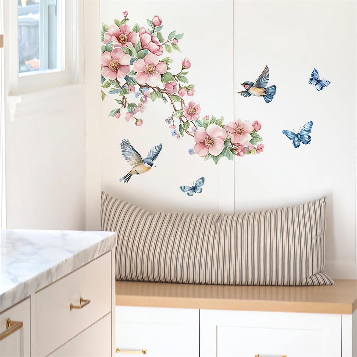 Peach Blossom Branch Birds Butterfly Wall Stickers Wall Art Decals
