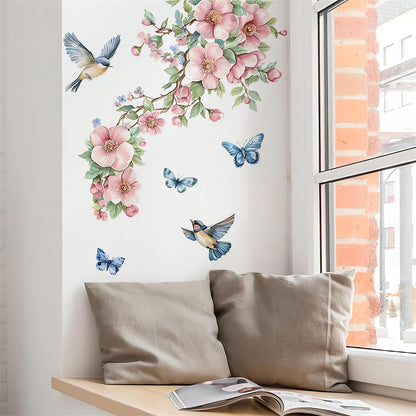 Peach Blossom Branch Birds Butterfly Wall Stickers Wall Art Decals