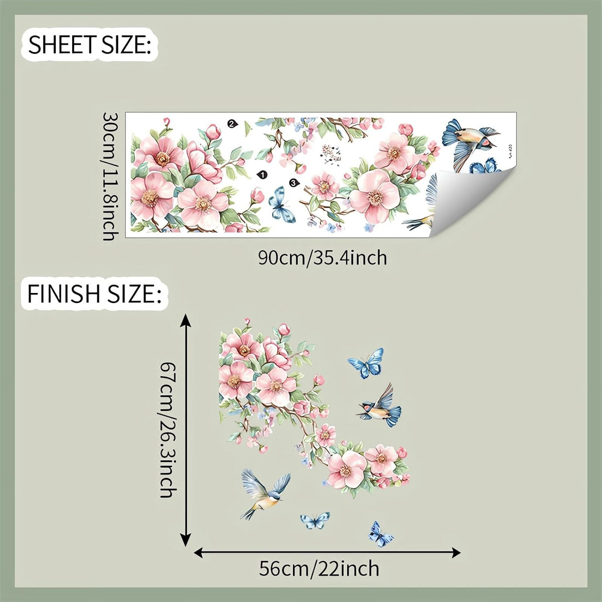 Peach Blossom Branch Birds Butterfly Wall Stickers Wall Art Decals