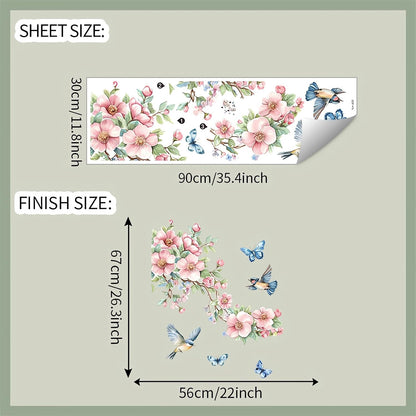 Peach Blossom Branch Birds Butterfly Wall Stickers Wall Art Decals
