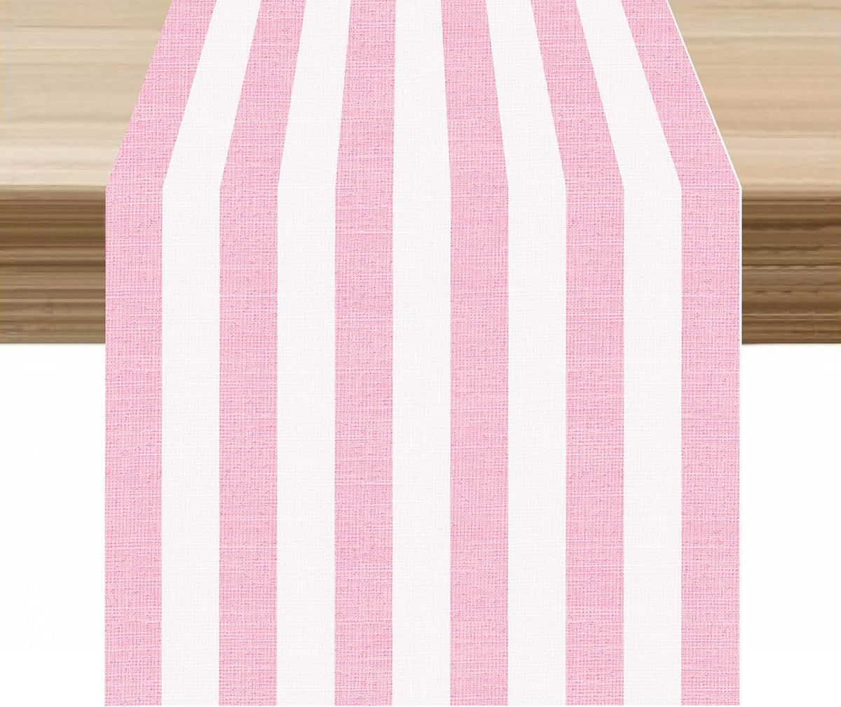 Stripe Table Runner Vertical Pink White Stripe Pattern for Indoor Outdoor Party Dinner Festival Farmhouse Holiday Dining Room Home Kitchen Restaurant, 13x36in