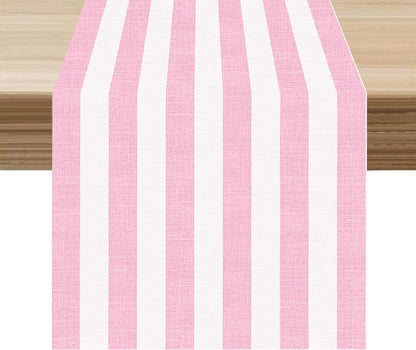 Stripe Table Runner Vertical Pink White Stripe Pattern for Indoor Outdoor Party Dinner Festival Farmhouse Holiday Dining Room Home Kitchen Restaurant, 13x36in