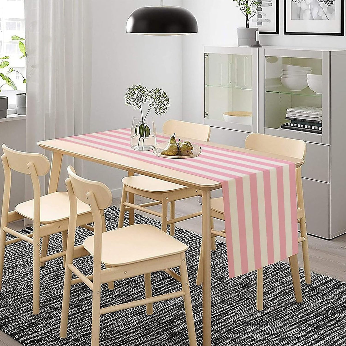 Stripe Table Runner Vertical Pink White Stripe Pattern for Indoor Outdoor Party Dinner Festival Farmhouse Holiday Dining Room Home Kitchen Restaurant, 13x36in