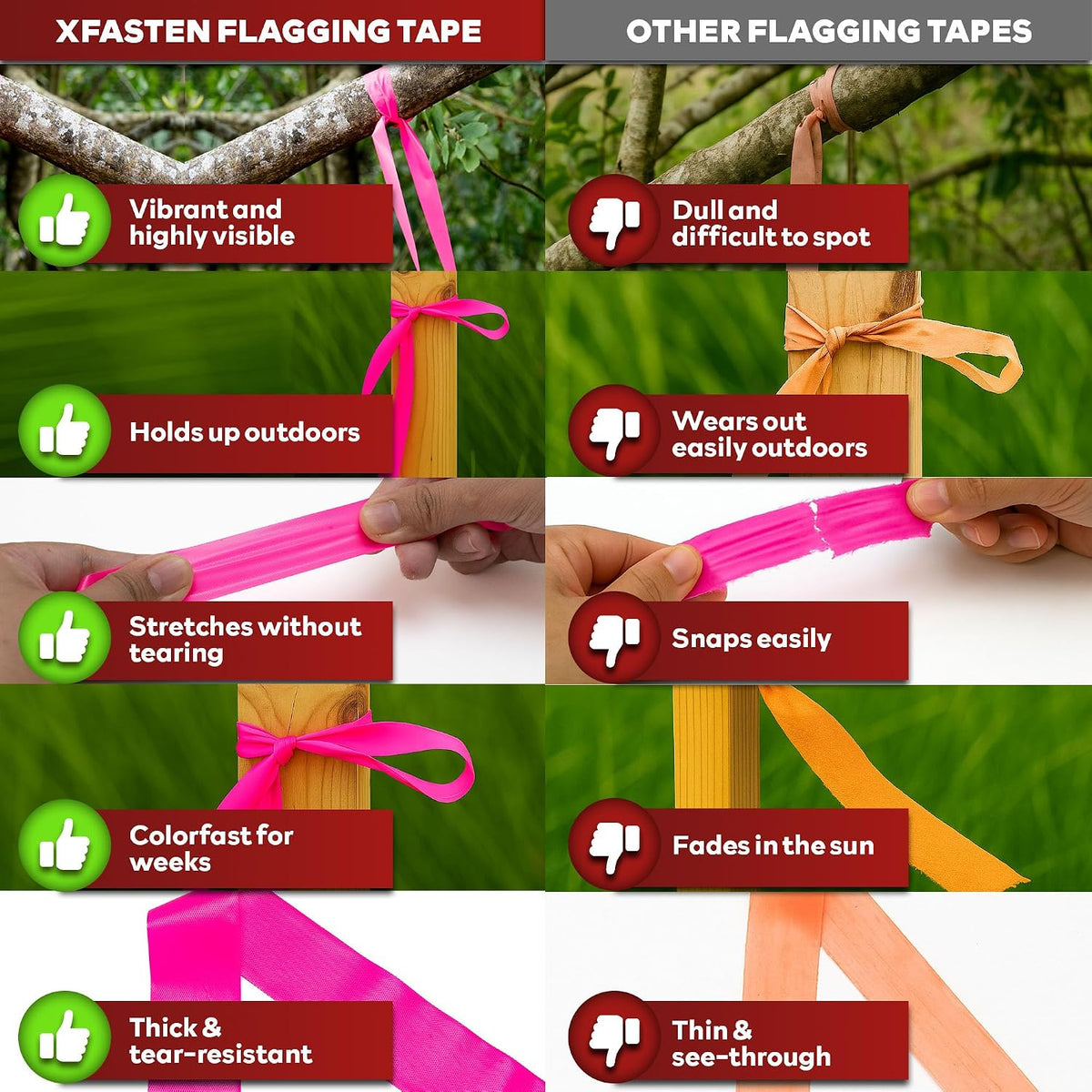 Pink Flagging Tape 12-Pack, 1-Inch x 1800 Feet Total Pink Marking Tape Ribbon, High Visibility Non-Fading Trail Marking Ribbon for Surveying, Trees, Construction Safety Caution - 150ft/roll