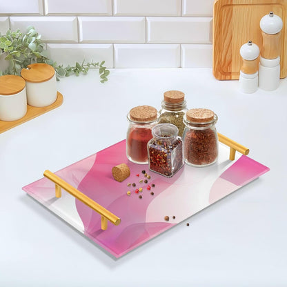 White Peach Gradien Decorative Breakfast Tray with Handles Trays for Coffee Table for Jewelry Perfume for Dinner Serving Tea Preparation Set