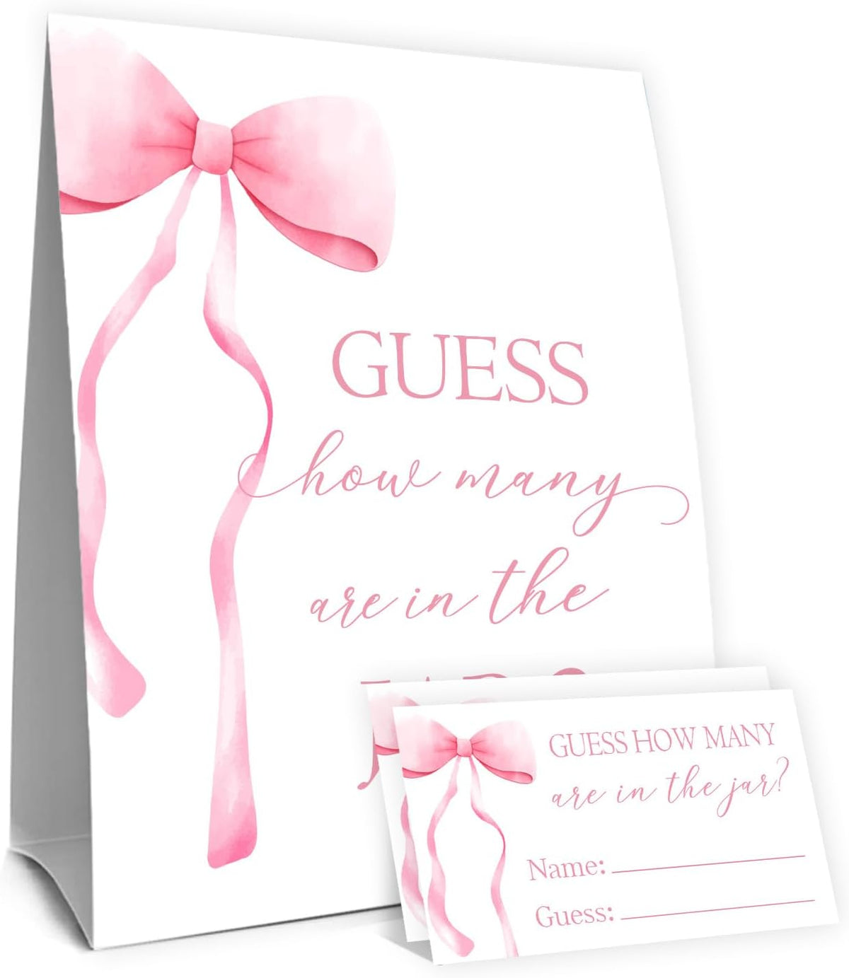 Pink Bow Baby Shower Decorations, Guess How Many Baby Shower Diaper Raffle Game Kit, Decoration For Girl's Baby Shower with 50PCS Cards Kids' Party Banners, Party Favor & Decorations