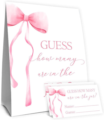 Pink Bow Baby Shower Decorations, Guess How Many Baby Shower Diaper Raffle Game Kit, Decoration For Girl's Baby Shower with 50PCS Cards Kids' Party Banners, Party Favor & Decorations