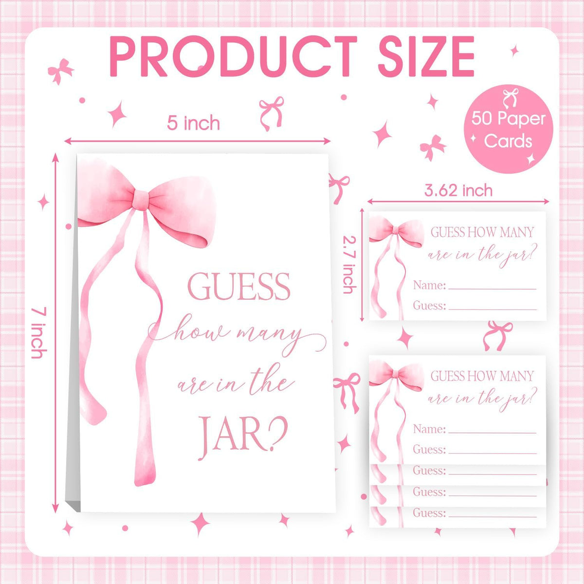 Pink Bow Baby Shower Decorations, Guess How Many Baby Shower Diaper Raffle Game Kit, Decoration For Girl's Baby Shower with 50PCS Cards Kids' Party Banners, Party Favor & Decorations