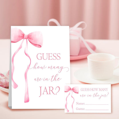 Pink Bow Baby Shower Decorations, Guess How Many Baby Shower Diaper Raffle Game Kit, Decoration For Girl's Baby Shower with 50PCS Cards Kids' Party Banners, Party Favor & Decorations