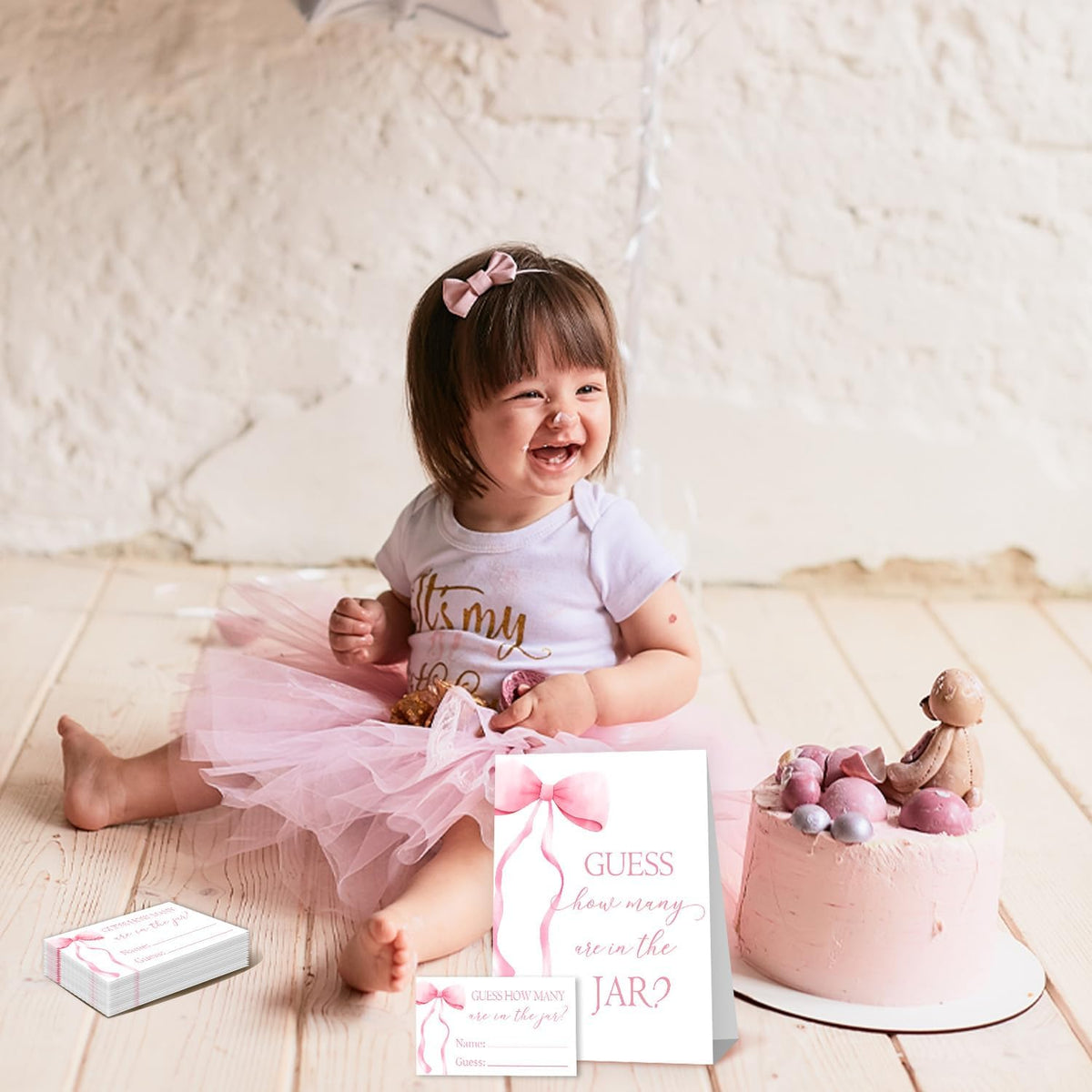 Pink Bow Baby Shower Decorations, Guess How Many Baby Shower Diaper Raffle Game Kit, Decoration For Girl's Baby Shower with 50PCS Cards Kids' Party Banners, Party Favor & Decorations