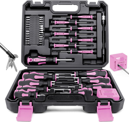 Magnetic Screwdrivers Set with Case, 43-piece Includs Slotted, Phillips, Hex, Pozidriv,Torx and Precision Screwdriver Set, Magnetizer Demagnetizer Tools, Tools for Men (Pink))