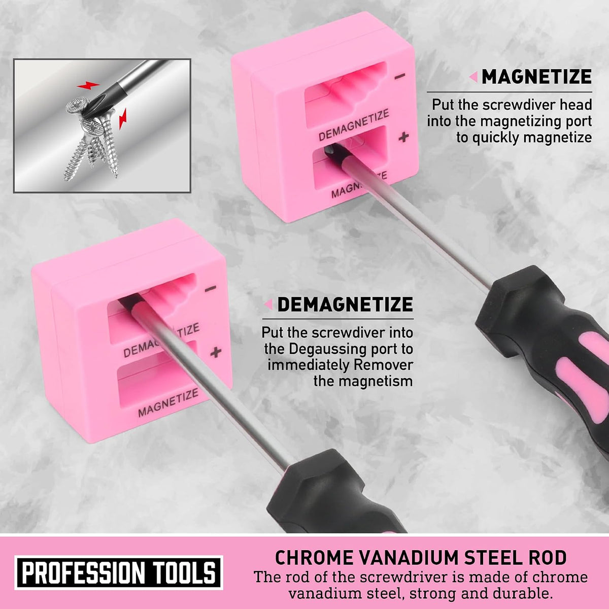 Magnetic Screwdrivers Set with Case, 43-piece Includs Slotted, Phillips, Hex, Pozidriv,Torx and Precision Screwdriver Set, Magnetizer Demagnetizer Tools, Tools for Men (Pink))