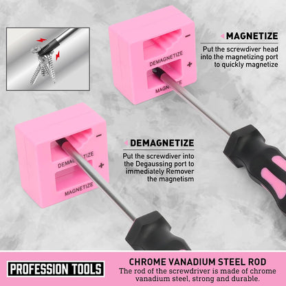Magnetic Screwdrivers Set with Case, 43-piece Includs Slotted, Phillips, Hex, Pozidriv,Torx and Precision Screwdriver Set, Magnetizer Demagnetizer Tools, Tools for Men (Pink))