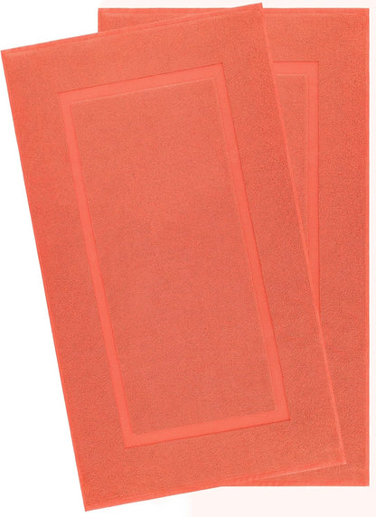 100% Cotton Bath Mats for Bathroom Floor Set of 2 Pack, 20x34 Soft Absorbent Washable Quick Dry Tub Bathmat, Coral