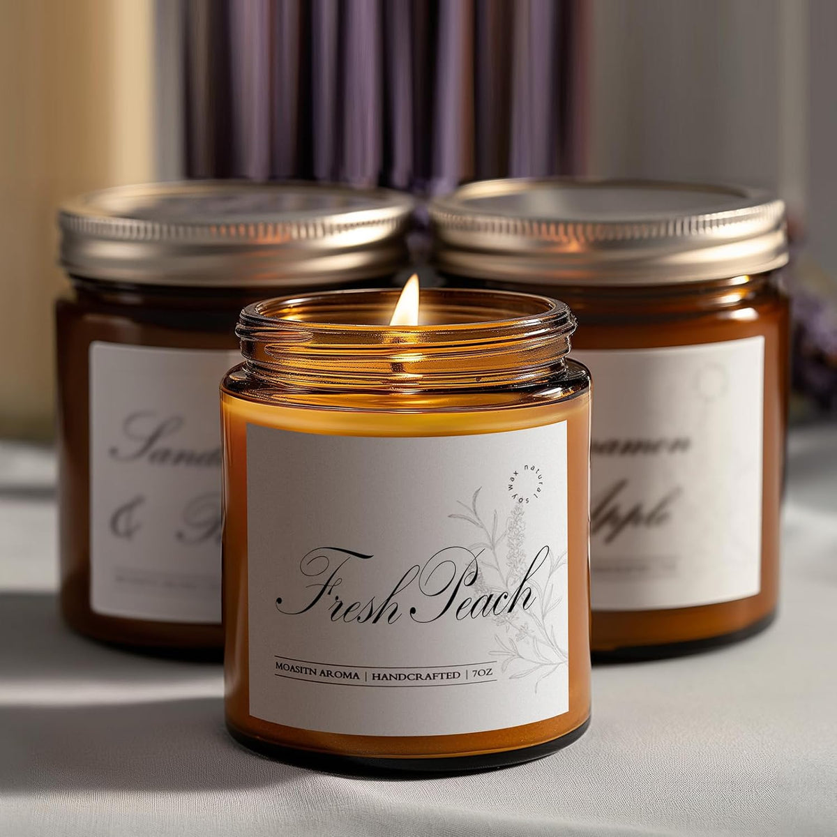 Fresh Peach Scented Candles for Home|Sweet Orange,Peach,Floral Scented Soy Candle| Longlasting Aromatherapy Candle Gift for Women,Men for Birthday,Summer,Holiday|7oz
