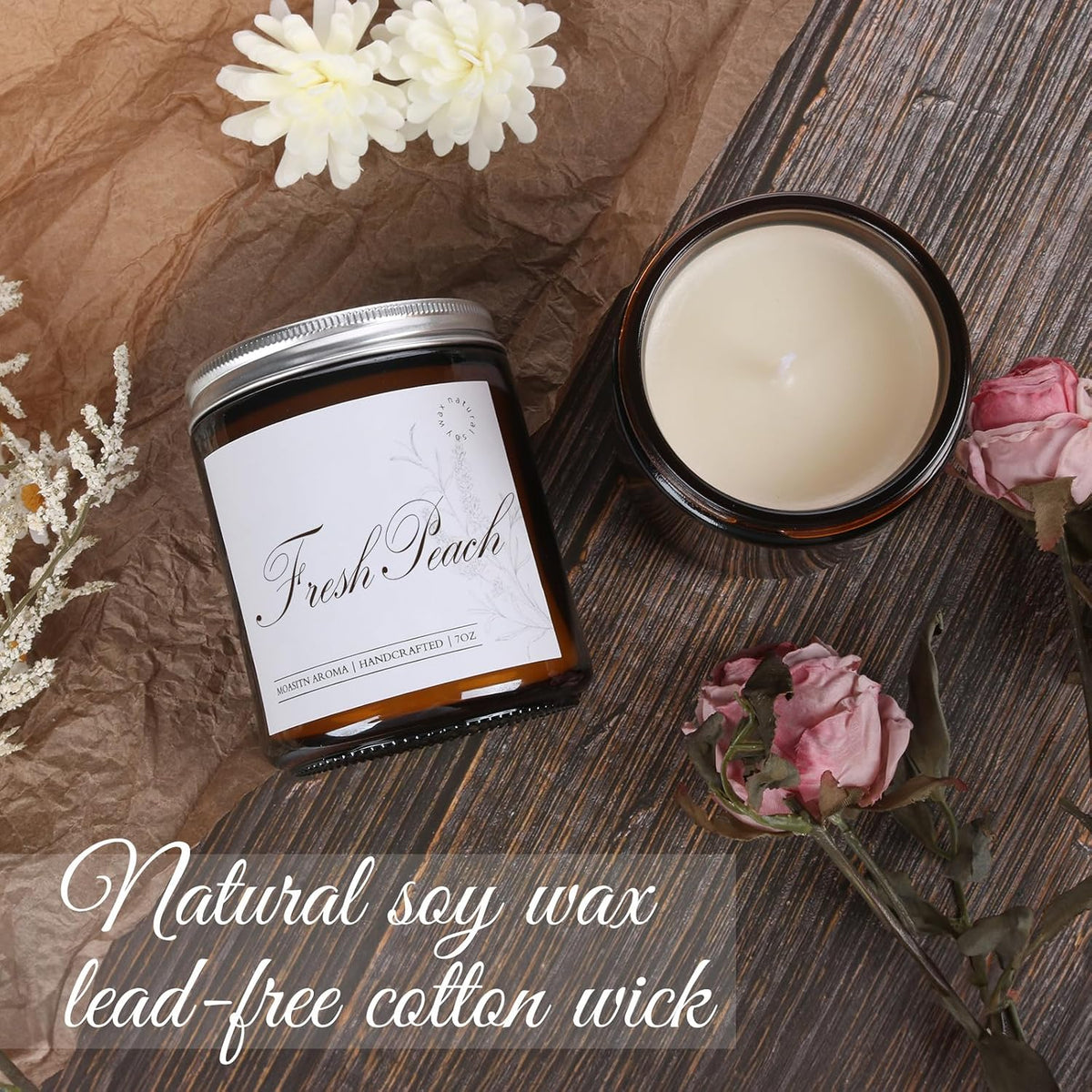 Fresh Peach Scented Candles for Home|Sweet Orange,Peach,Floral Scented Soy Candle| Longlasting Aromatherapy Candle Gift for Women,Men for Birthday,Summer,Holiday|7oz