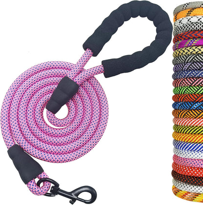 Heavy Duty Rope Dog Leash, 3/6/8/10/12/15/20FT Nylon Pet Leash, Soft Padded Handle Thick Lead Leashes for Large Medium Dogs (Pink-Blue dot, 1/2" * 6')