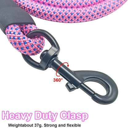 Heavy Duty Rope Dog Leash, 3/6/8/10/12/15/20FT Nylon Pet Leash, Soft Padded Handle Thick Lead Leashes for Large Medium Dogs (Pink-Blue dot, 1/2" * 6')